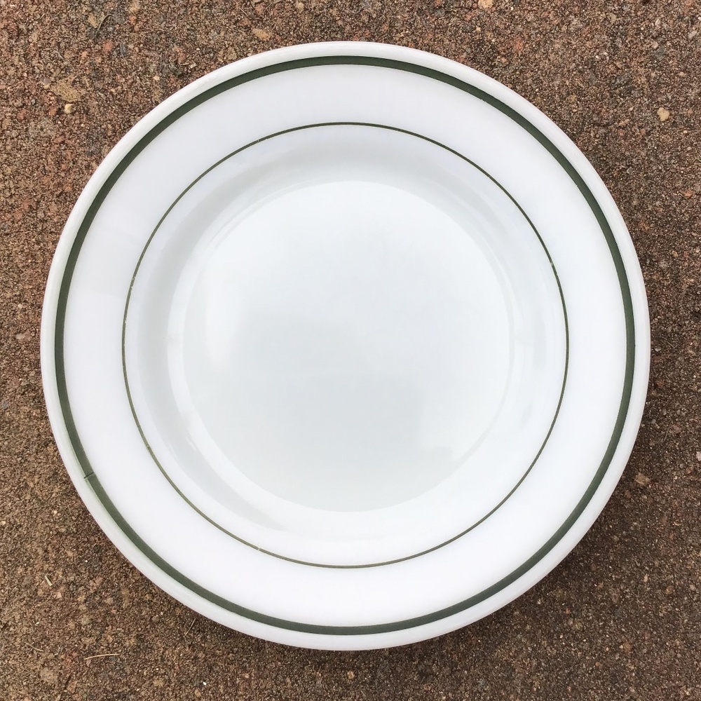 Pyrex Vintage Dinner Plate White Green Stripe 9” # 703 Corning
